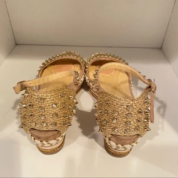 ❤️ Sold Christian louboutin Madmonica Espadrilles Wedge Sandals Spike Gold - Picture 9 of 14